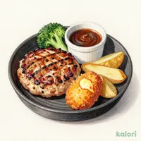 【日曜の日替わり 3品盛り】 ハンバーグ(130g)&ハーフチキン&カニクリームコロッケ