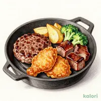 【水曜の日替わり　3品盛り】 ハンバーグ（130ｇ）&鶏の唐揚げ&豚ハラミグリル