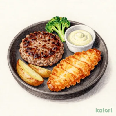 【火曜の日替わり　3品盛り】 ハンバーグ（130ｇ）&ハーフチキン&白身魚フライ