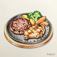 Half Grilled Chicken & Coarsely Ground Hamburg Steak