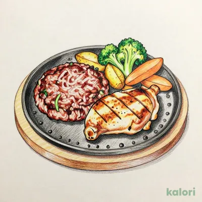 ハーフチキングリル＆超・粗挽きハンバーグステーキ