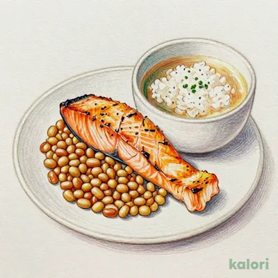 Breakfast Set: Grilled Salmon & Natto