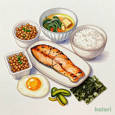 Grilled Salmon and Natto Set Meal, Regular
