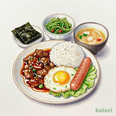 牛小鉢ソーセージエッグ朝食 並盛