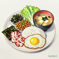 納豆 ベーコンエッグ朝食 並盛