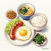 納豆ソーセージエッグ朝食 大盛