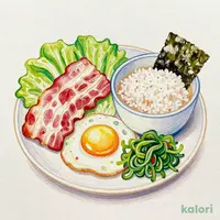 自社製 ベーコンエッグ朝食 大盛