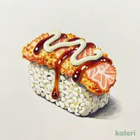 Fried Salmon Sushi with Sweet Sauce and Mayo