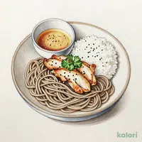 ごまそばと鶏せりの梅もろみ小丼のセット