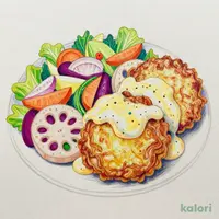 白身魚フリットと 根菜の彩りサラダ たまごソース添え
