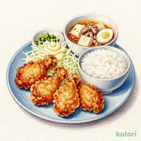 肉豆富と鶏の唐揚げ定食 4個