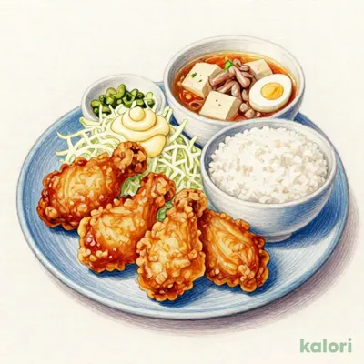 肉豆富と鶏の唐揚げ定食 4個