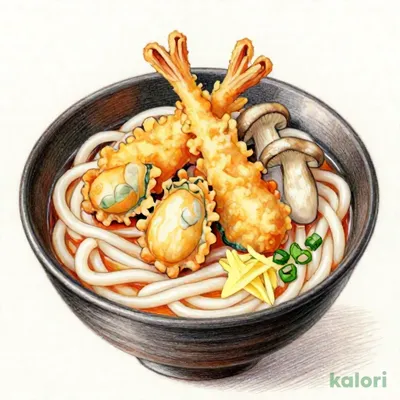 松茸と牡蠣の秋天ぷらうどん（冷）