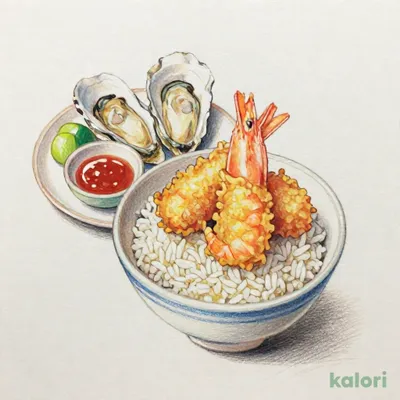 海老と牡蠣の秋小天丼（彩り小鉢セット）