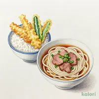 国産野菜小天丼と牛肉つけ汁うどん
