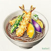 夏野菜と鯵の天ぷらそば(冷)