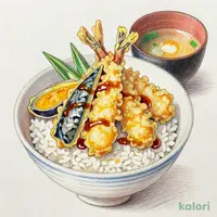 夏野菜と鯵の天丼（みそ汁付き）