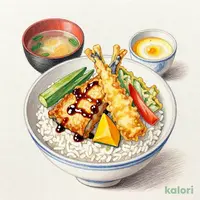 夏野菜と鯵の天丼（茶碗蒸し・みそ汁付き）