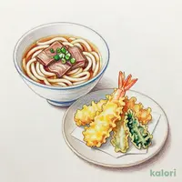 大海老小天ぷらと牛肉つけ汁うどん