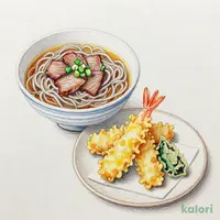 大海老小天ぷらと牛肉つけ汁そば