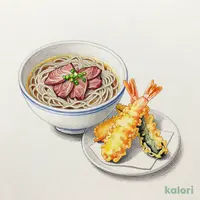 海老穴子小天ぷらと牛肉つけ汁そば