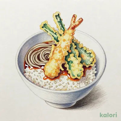 鮮やか べジポテ天丼（温）（小）藪そばセット