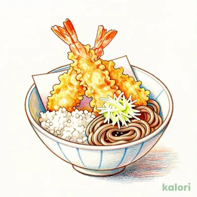 Small Large Shrimp Tempura Rice Bowl and Cold Grated Radish Soba