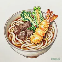 大海老小天ぷらと牛肉つけ汁うどん