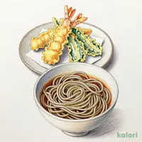 海老と4種の北陸産天ぷらと藪そば（冷）