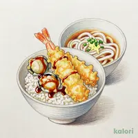 海老と4種の北陸産天丼（小）うどんセット（冷）