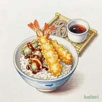 海老と4種の北陸産天丼（小）藪そばセット（冷）