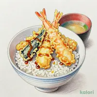 海老と活〆穴子切身の天丼（みそ汁付き）
