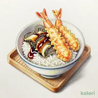 海老と活〆穴子切身の天丼（冷）（小）藪そばセット