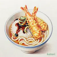 海老と活〆穴子切身の天丼(温)(1人前)うどんセット