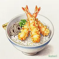 海老と活〆穴子切身の天丼（温）（1人前）藪そばセット