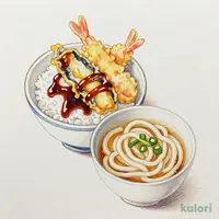 海老と活〆穴子切身の天丼（温）（小）うどんセット