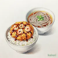 海鮮かき揚げ天丼(小)藪そばセット(温)