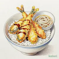 牡蠣と秋刀魚の秋味天丼（冷）（小）うどんセット
