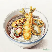 牡蠣と秋刀魚の秋味天丼（温）（1人前）藪そばセット