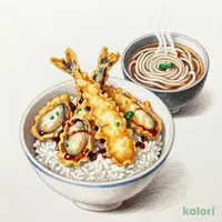 牡蠣と秋刀魚の秋味天丼（温）（小）うどんセット