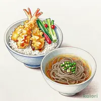 秋のご馳走天丼（小）藪そばセット（温）