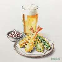 秋の生ビールセット（おすすめ天ぷら、塩辛、生ビール（中））