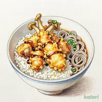 鶏と舞茸の天丼（1人前）藪そばセット（温）