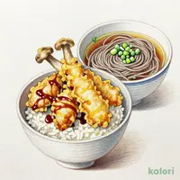 鶏と舞茸の天丼（小）藪そばセット（温）