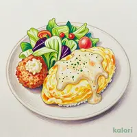 Omelet Rice & Crab Cream Croquette Plate with Bisque Sauce