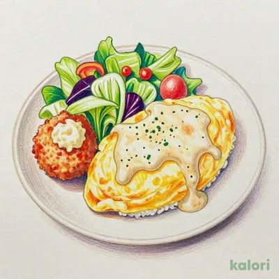 Omelet Rice & Crab Cream Croquette Plate with Bisque Sauce