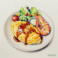 Omelet Rice & Jumbo Fried Shrimp Plate with Demi-Glace Sauce