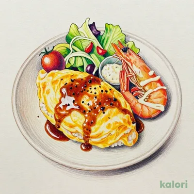 "とろ～り卵の"オムライス＆ジャンボ海老フライの洋食プレート【リッチデミグラスソース】