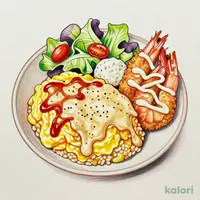 Omelet Rice & Jumbo Fried Shrimp Plate with Bisque Sauce