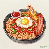 "洋食屋さんの"鉄板ナポリタン&ジャンボ海老フライ